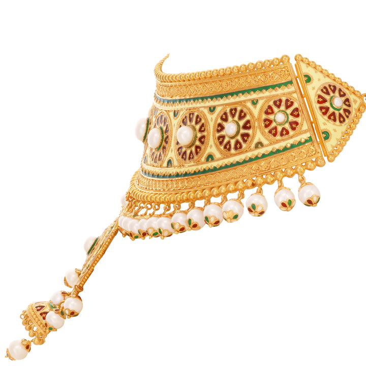 Endearing Minakari Choker Set With Pearl in 22K Gold