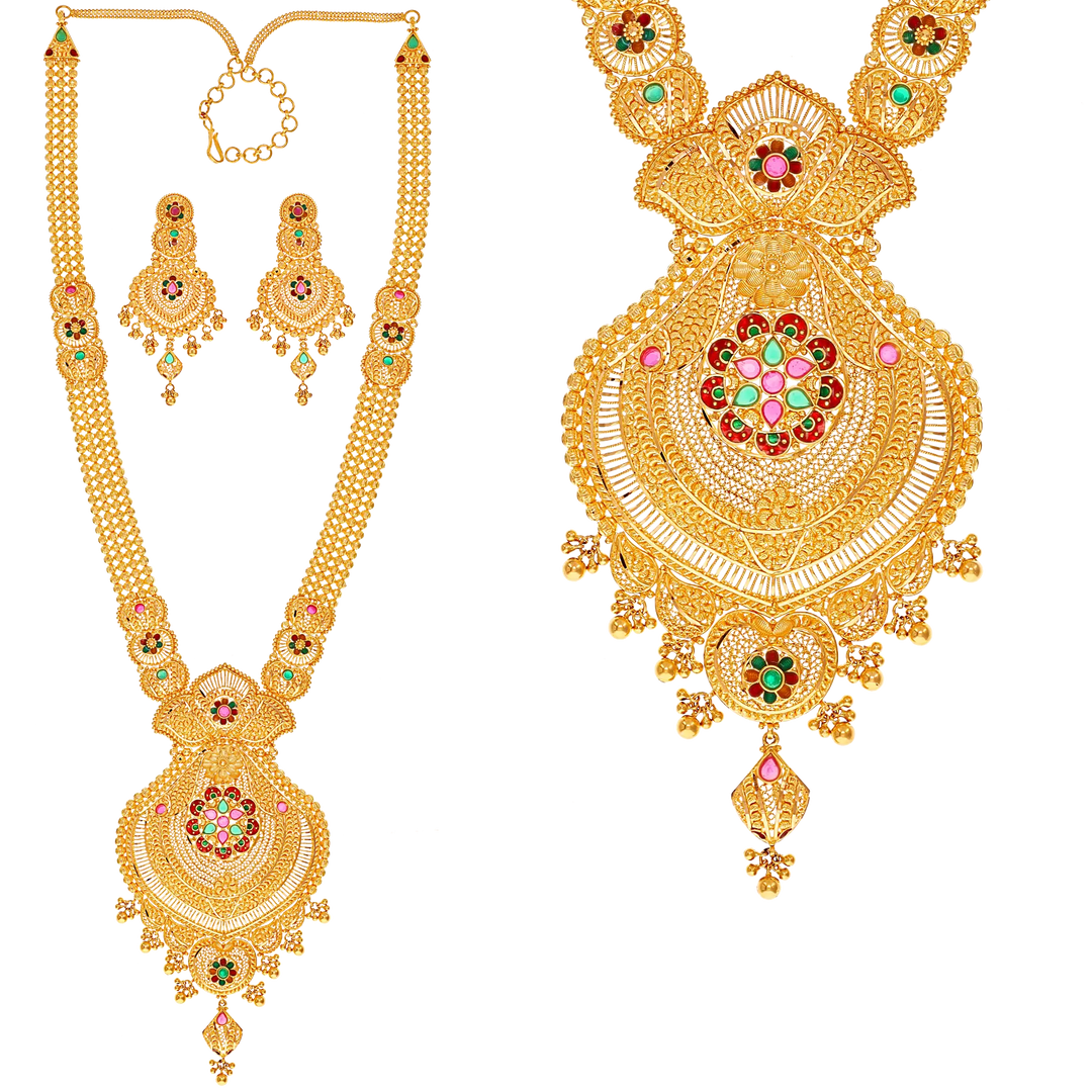 Patta Haaram with Minakari & Gemstones in 22K Gold