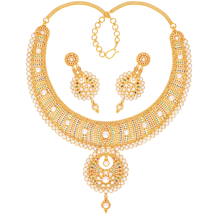 Captivating Minakari Necklace Set With Pearl in 22K Gold