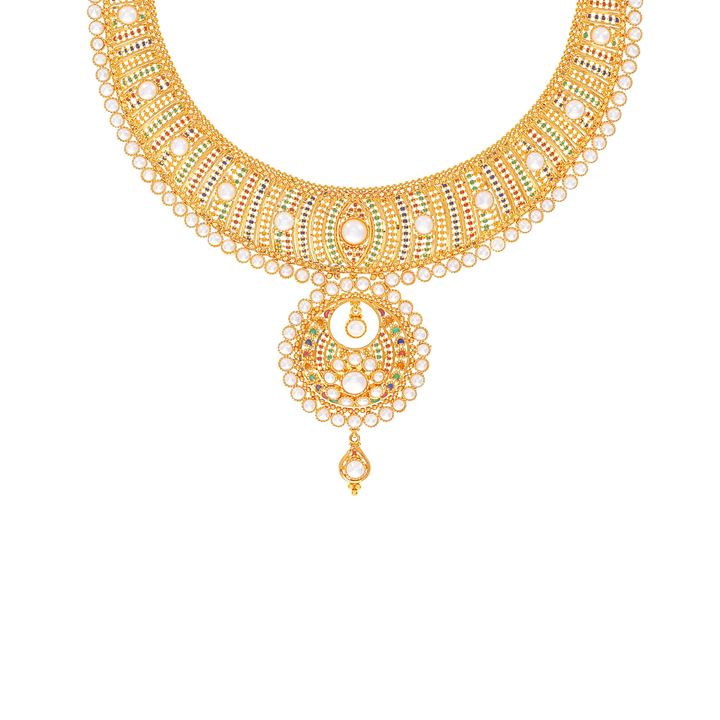 Captivating Minakari Necklace Set With Pearl in 22K Gold
