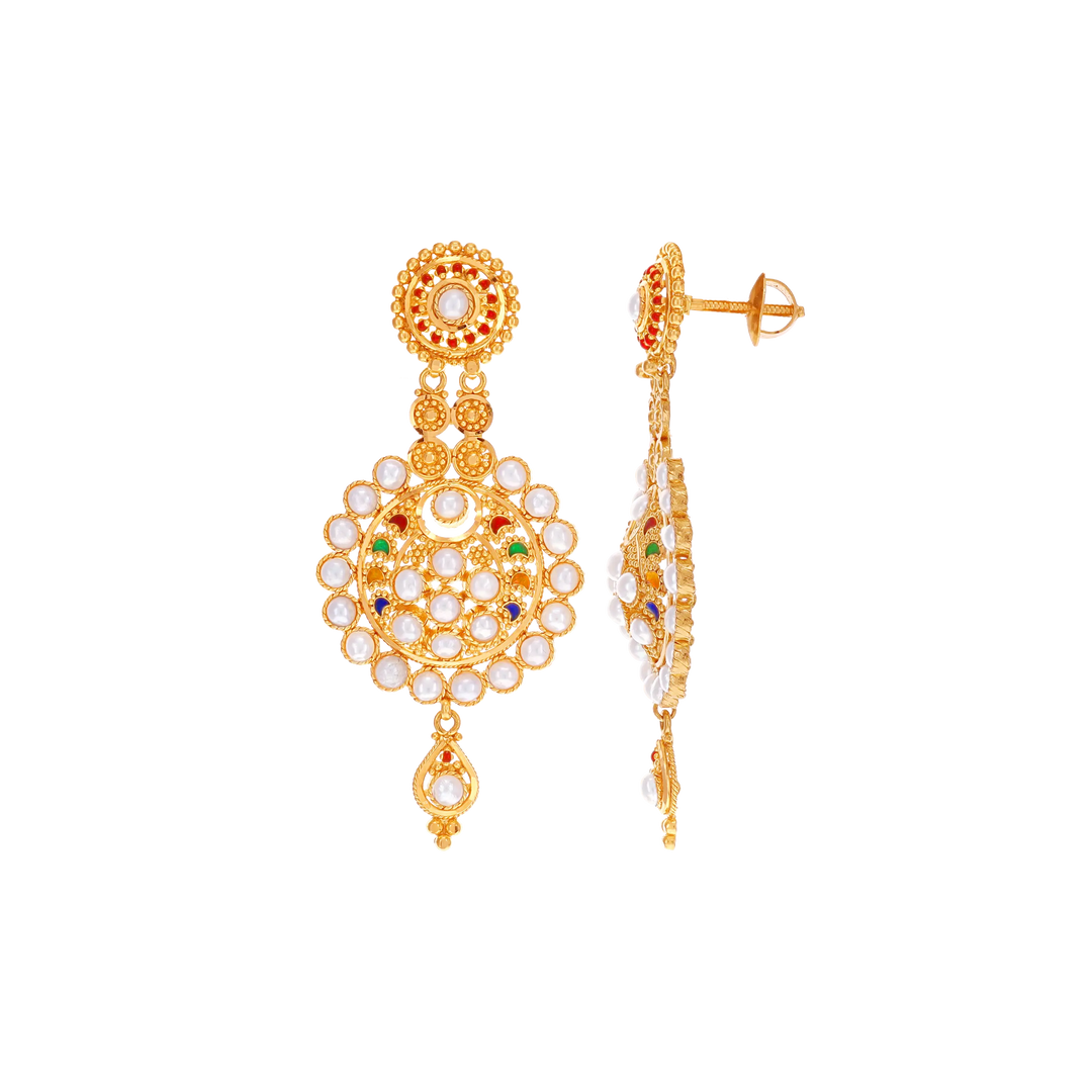 Captivating Minakari Necklace Set With Pearl in 22K Gold