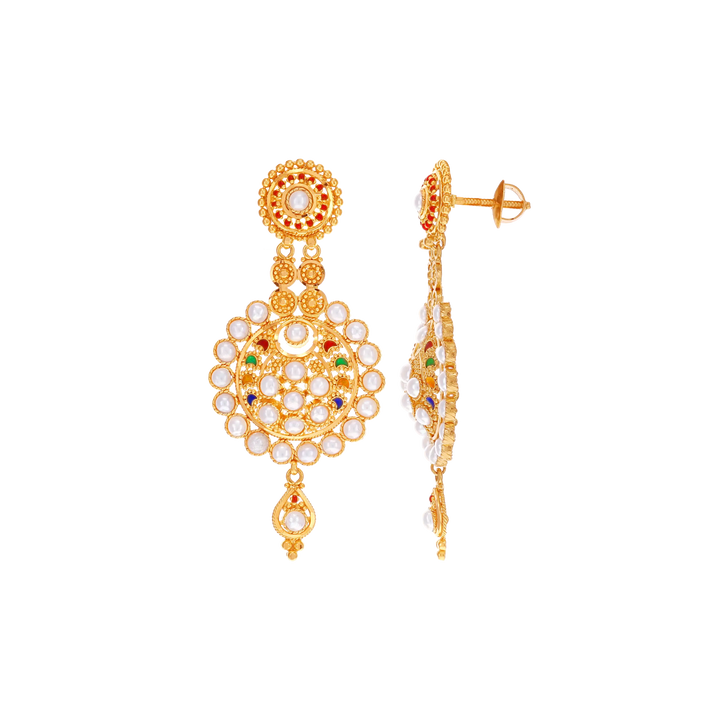 Captivating Minakari Necklace Set With Pearl in 22K Gold