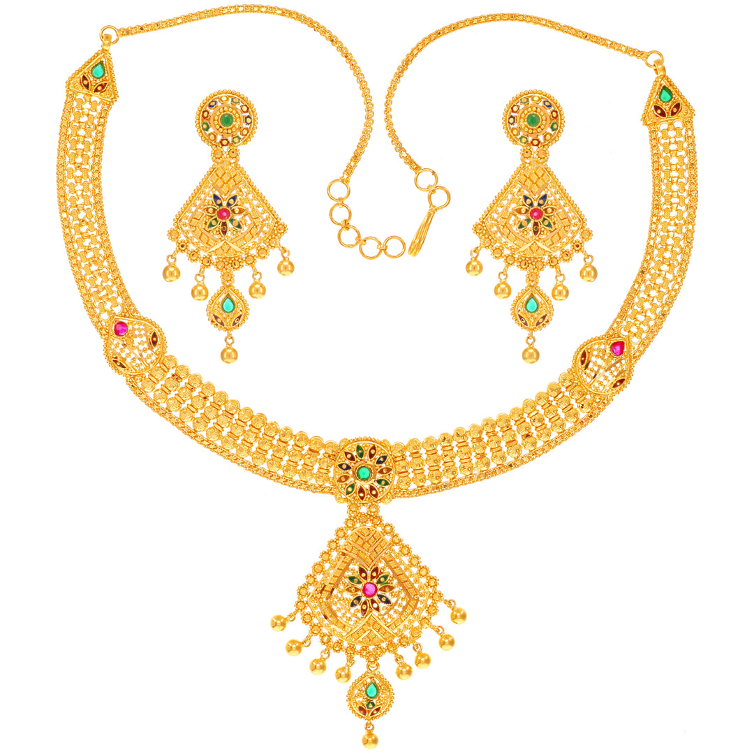 Gorgeous Minakari Necklace Set With CZ in 22K Gold