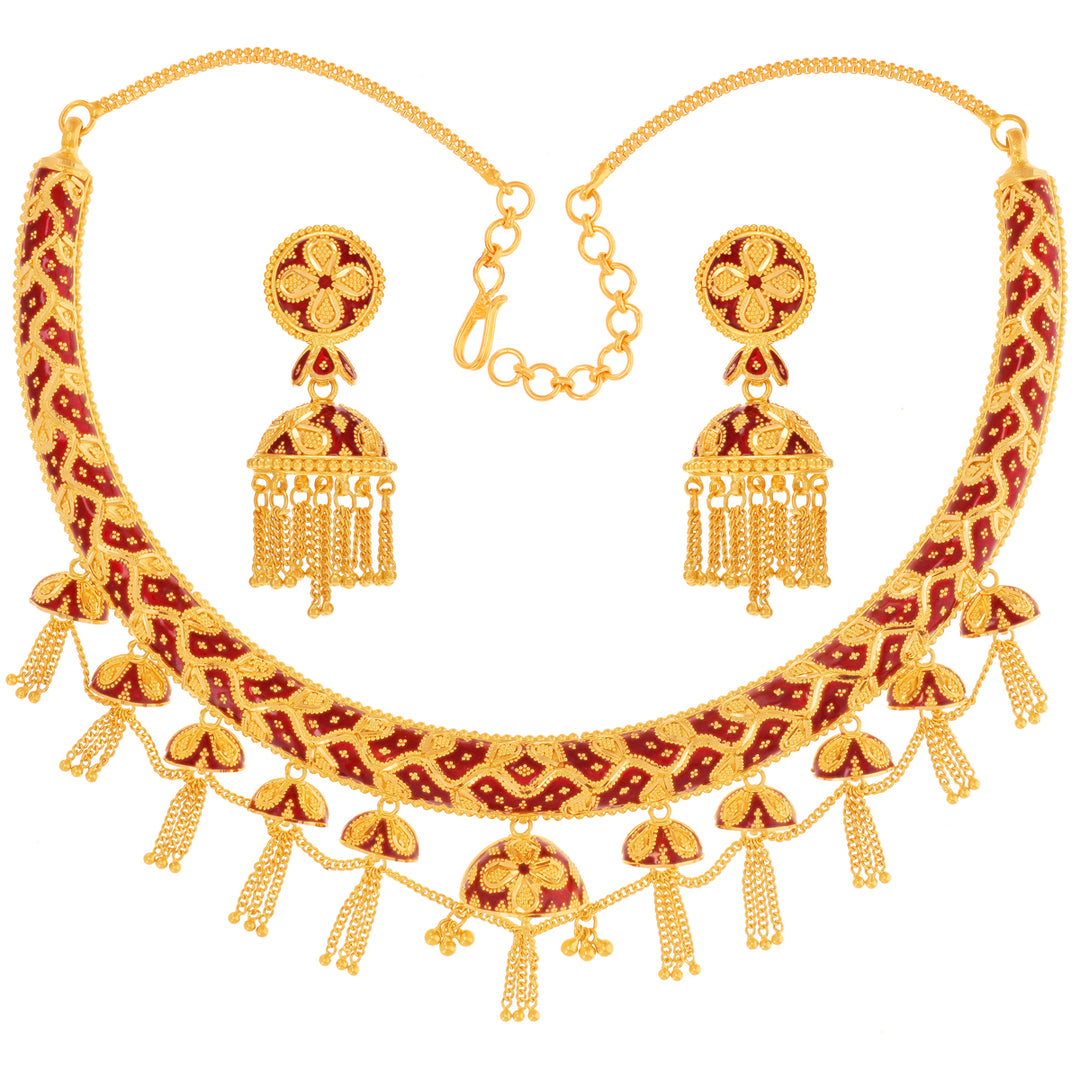 Enchanting Minakari Hansli Necklace Set in 22K Gold