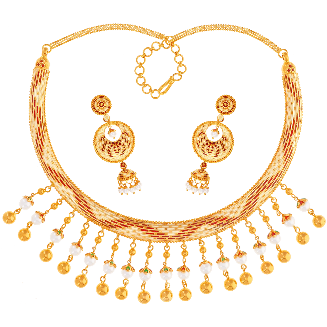 Intriguing Minakari Hansli Necklace Set in 22K Gold