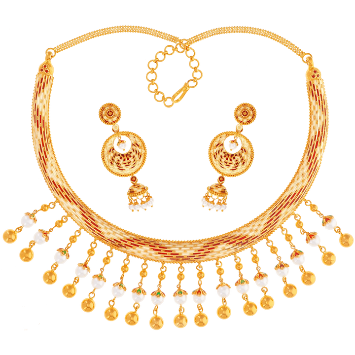 Intriguing Minakari Hansli Necklace Set in 22K Gold