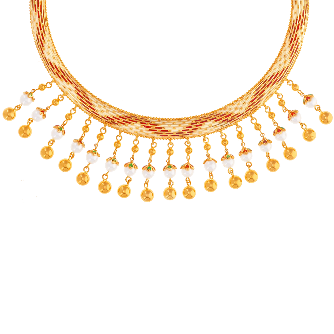 Intriguing Minakari Hansli Necklace Set in 22K Gold