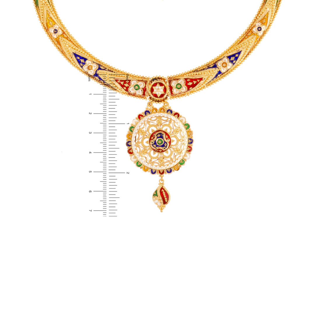 Artisan Minakari Hansli Necklace Set in 22K Gold