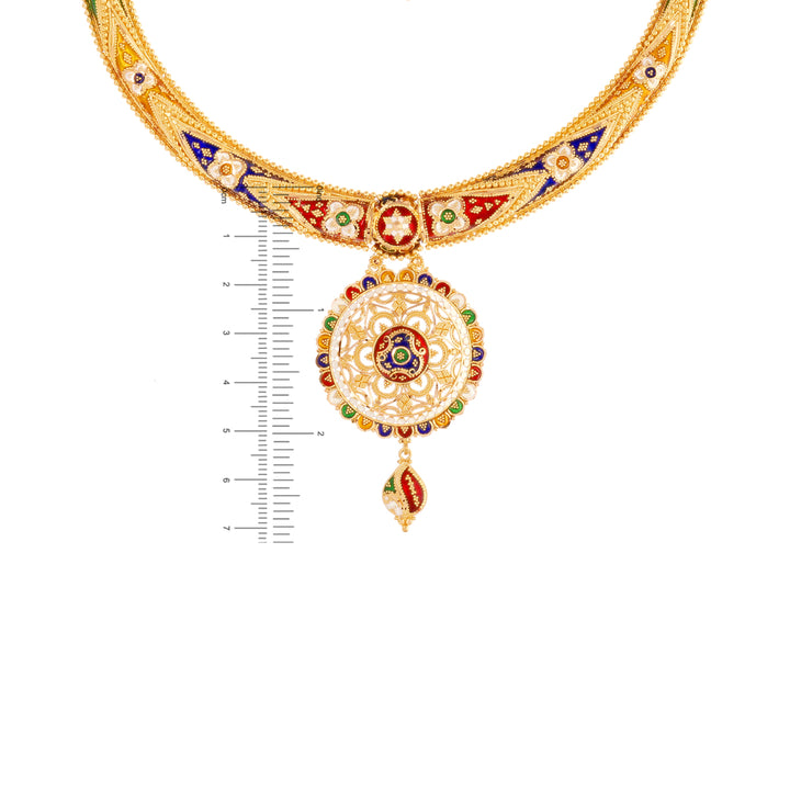 Artisan Minakari Hansli Necklace Set in 22K Gold