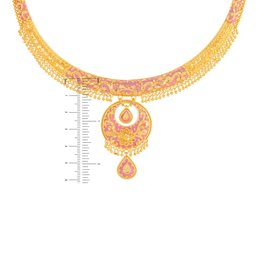 Intriguing Minakari Hansli Necklace Set in 22K Gold