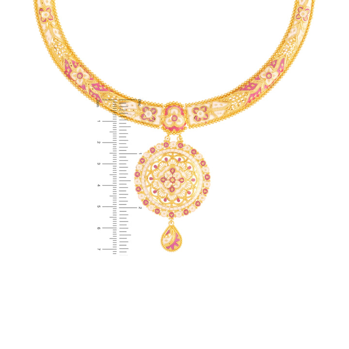 Beautiful Minakari Hansli Necklace Set in 22K Gold