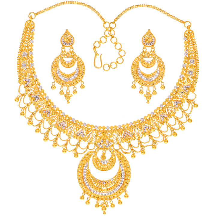 Artistic Two tone Necklace Set in 22K Gold