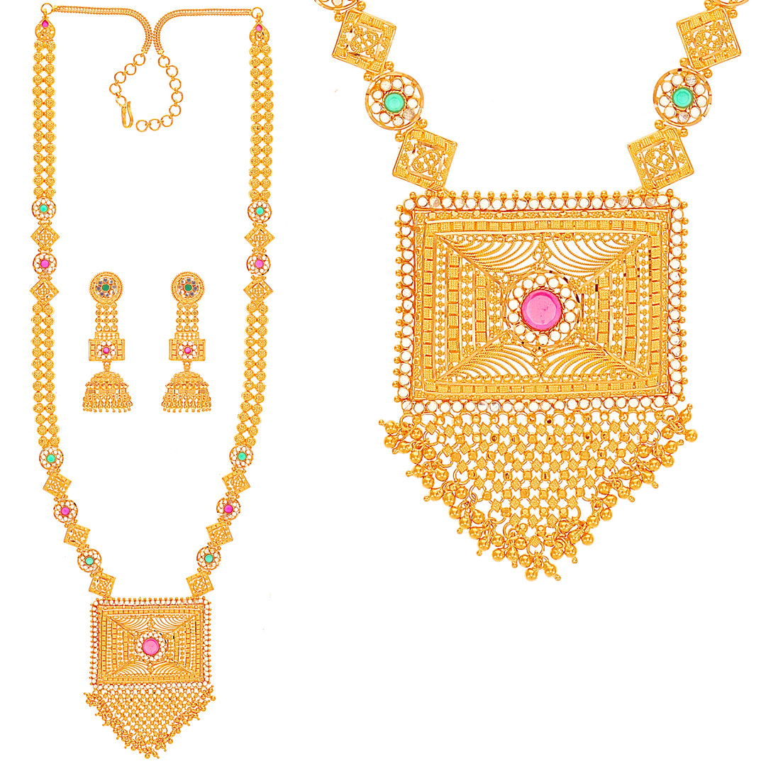 Attractive Paata Haaram With Gemstones in 22K Gold