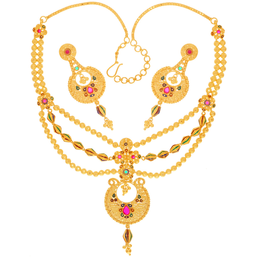Precious Minakari Necklace Set With Gemstones in 22K Gold