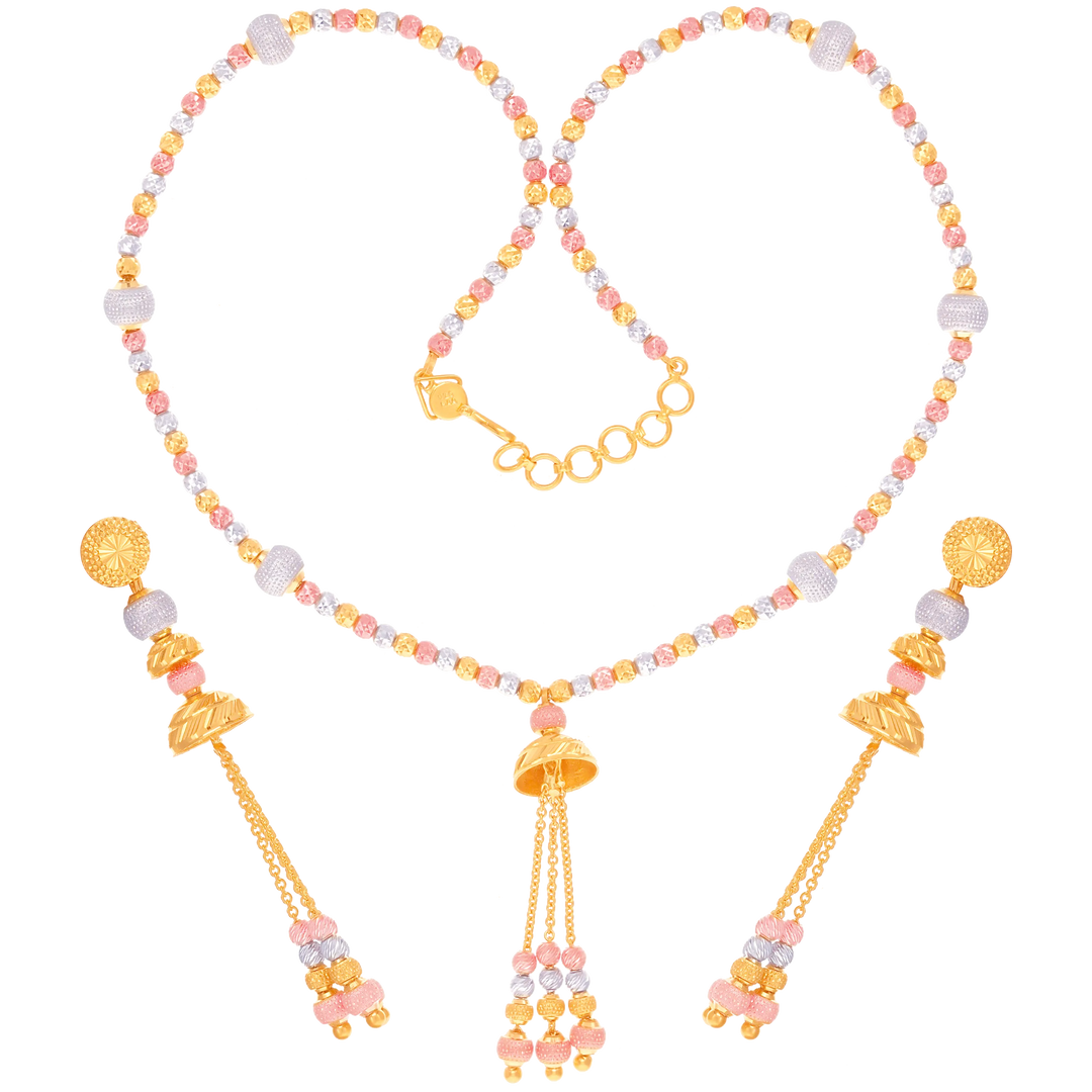 Gorgeous Three tone Necklace Set in 22K Gold
