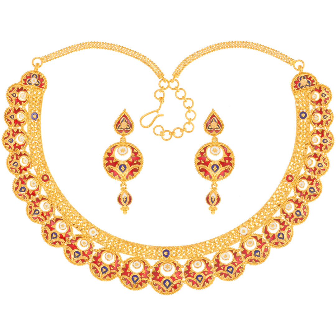 Gorgeous Minakari Necklace Set in 22K Gold