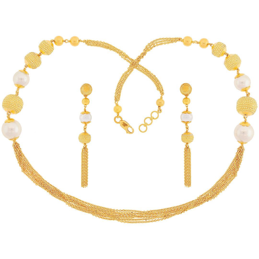 Precious Ball Necklace Set With Gemstones in 22K Gold