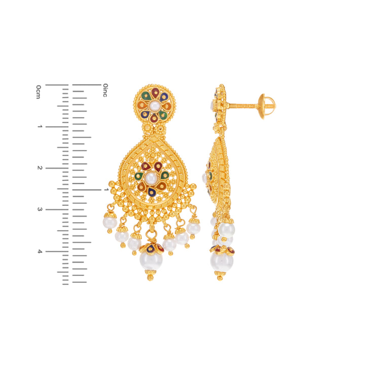 Ravishing Minakari Necklace Set With Pearl in 22K Gold