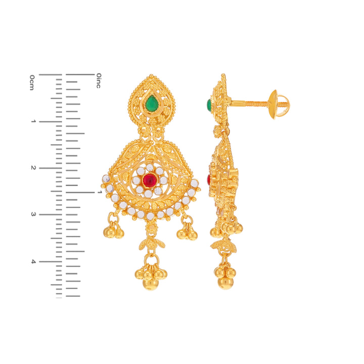 Artistic Necklace Set With Gemstones in 22K Gold