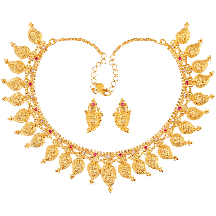 Classic Mango Necklace Set With Gemstones in 22K Gold