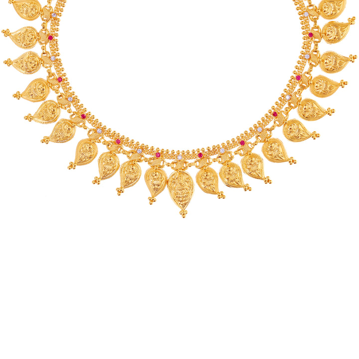 Classic Mango Necklace Set With Gemstones in 22K Gold