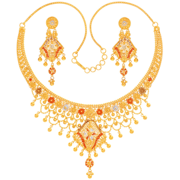 Lovely Three tone Necklace Set in 22K Gold