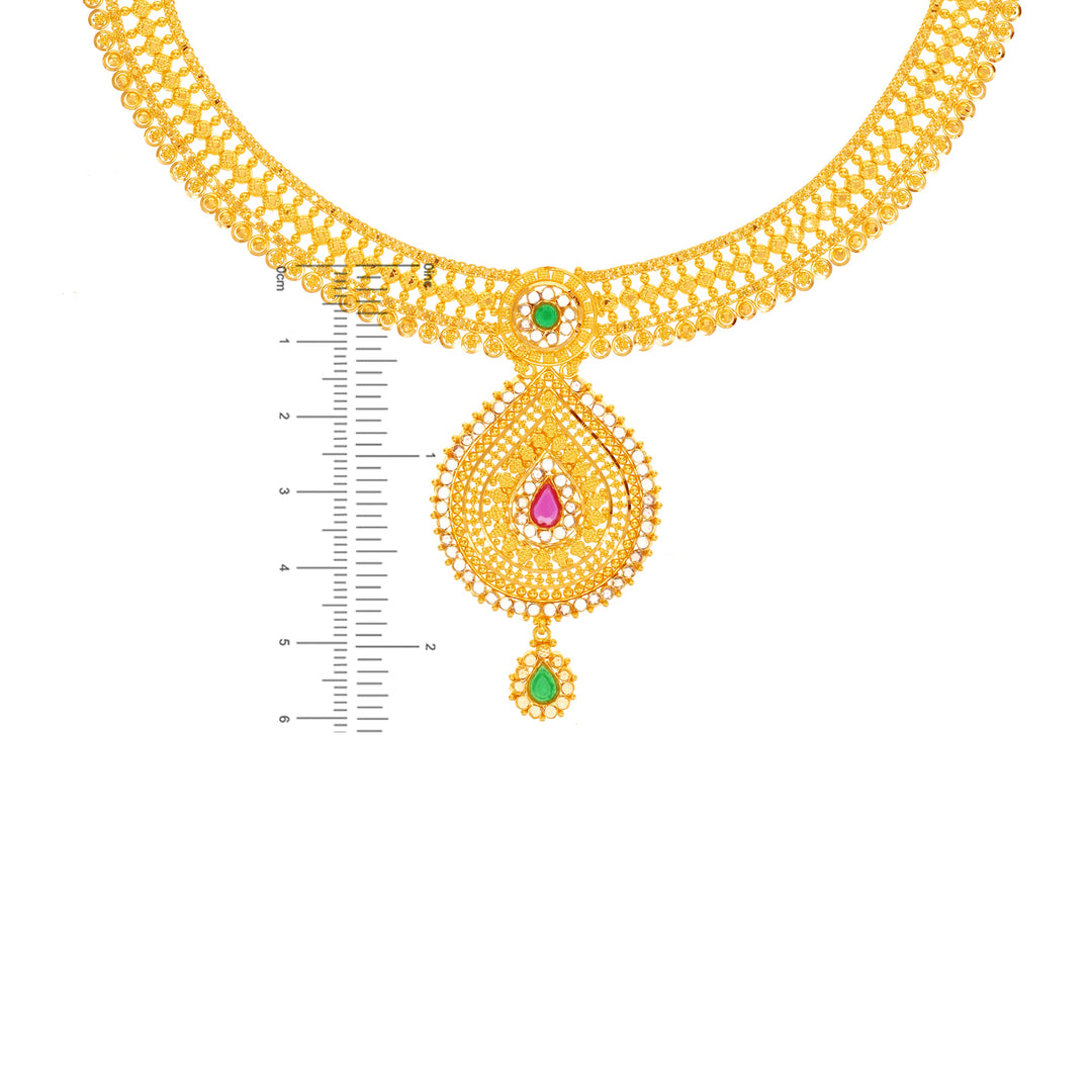 Fascinating Necklace Set With Ruby Emerald & Polki in 22K Gold