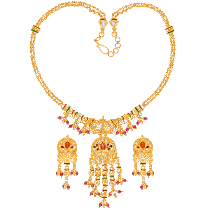 Alluring Minakari Necklace Set With Gemstones in 22K Gold