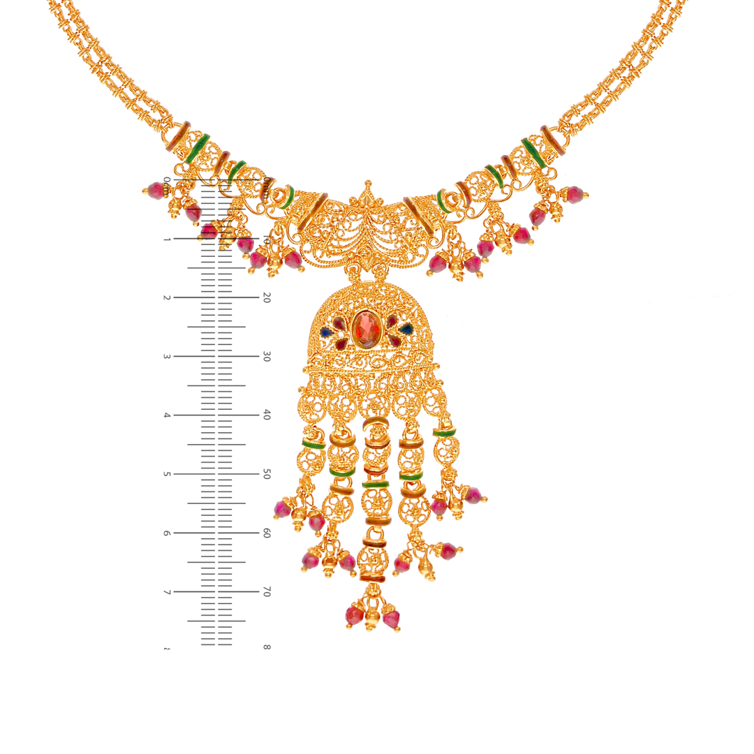 Alluring Minakari Necklace Set With Gemstones in 22K Gold