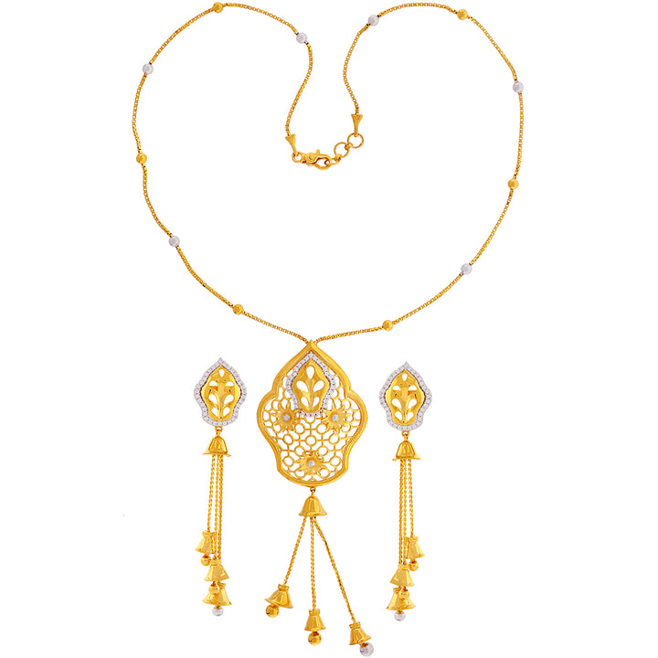 Precious Two tone Necklace Set With CZ in 22K Gold