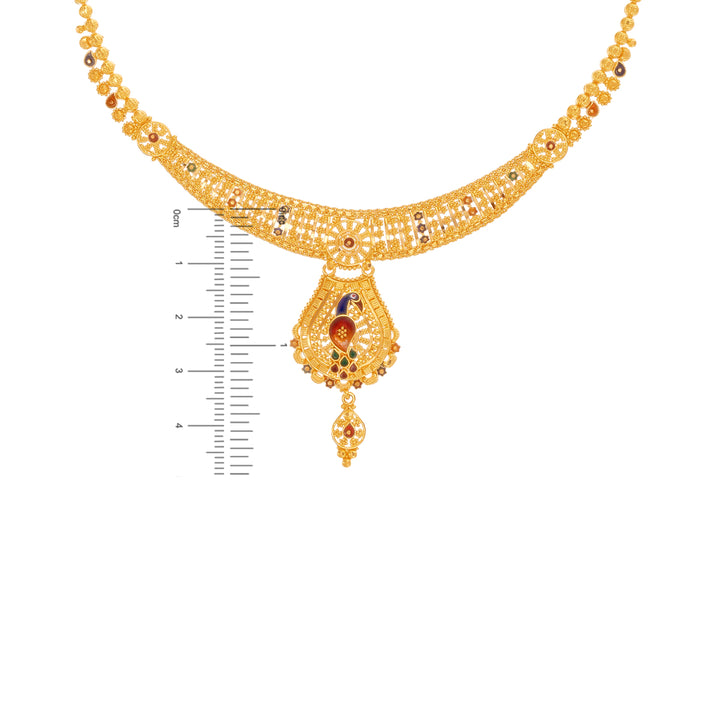Ornate Minakari Peacock Necklace Set in 22K Gold