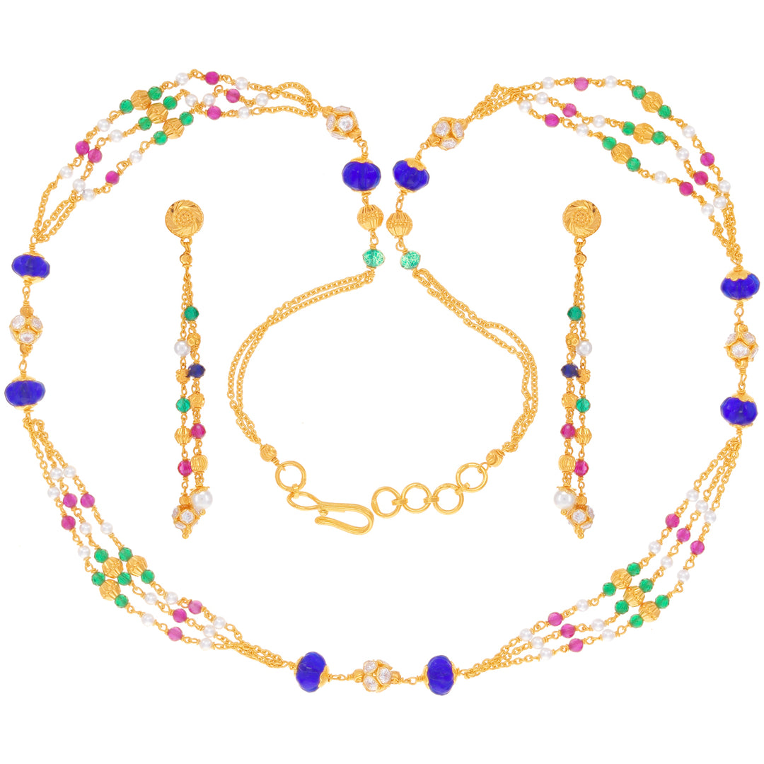 Ravishing Necklace Set With Gemstones in 22K Gold