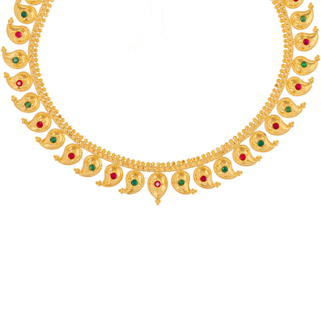 Sophisticated Mango Necklace Set With Ruby & EmeraldR in 22K Gold
