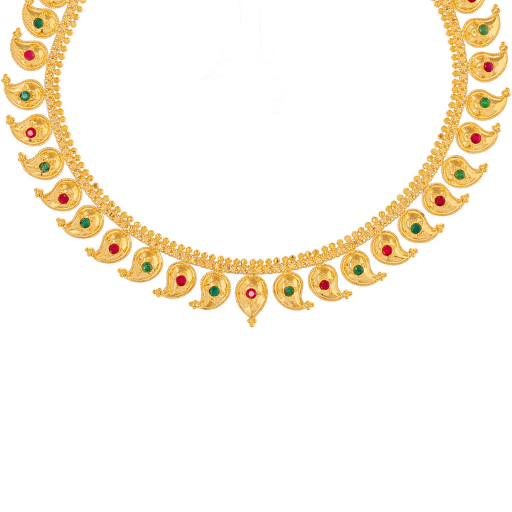 Sophisticated Mango Necklace Set With Ruby & EmeraldR in 22K Gold