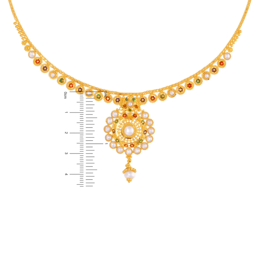 Captivating Minakari Necklace Set With Pearl in 22K Gold