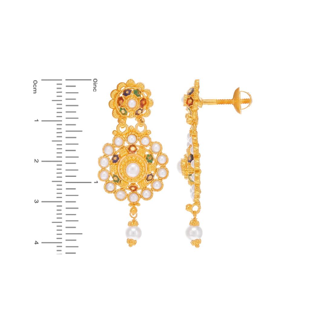 Captivating Minakari Necklace Set With Pearl in 22K Gold