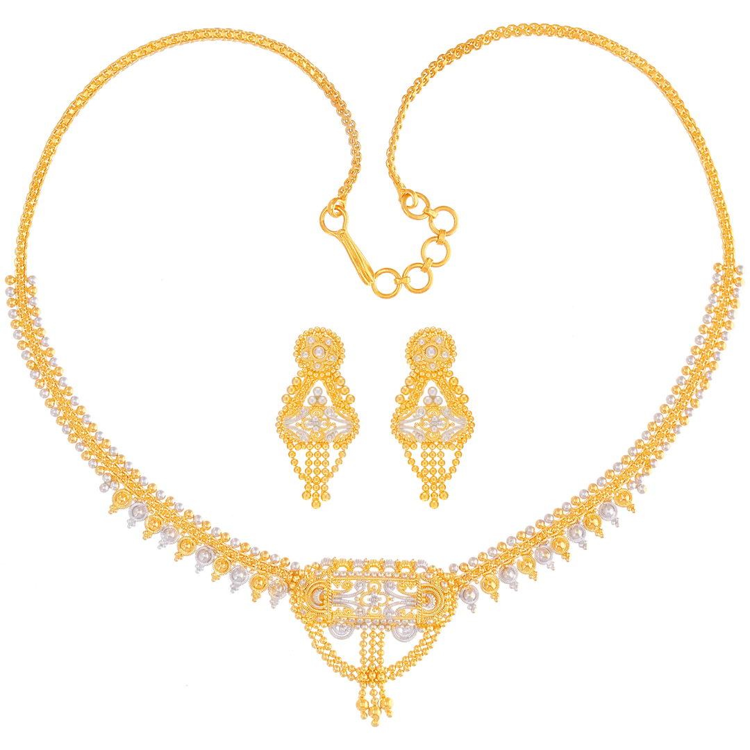 Enchanting Two tone Necklace Set in 22K Gold