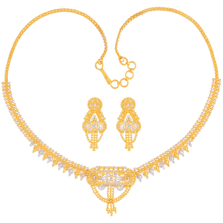 Enchanting Two tone Necklace Set in 22K Gold