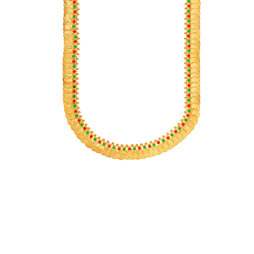 Alluring Laxmi Coin Patta Haaram With Gemstones in 22K Gold