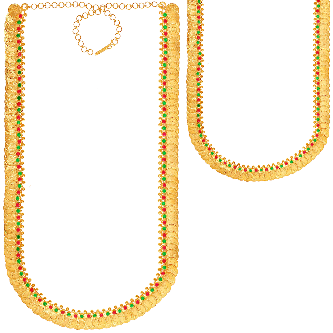 Alluring Laxmi Coin Patta Haaram With Gemstones in 22K Gold