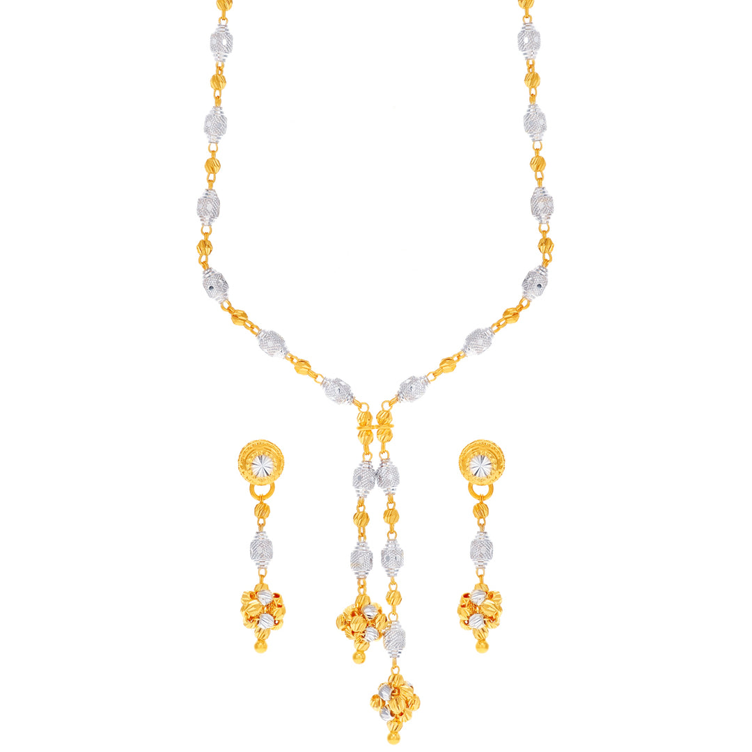 Intricate Ball Two tone Necklace Set in 22K Gold