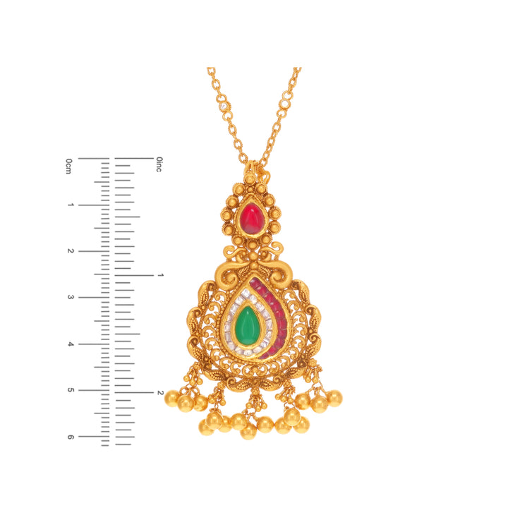 Hand-crafted Antique Necklace Set With Kundan Emerald & Ruby in 22K Gold