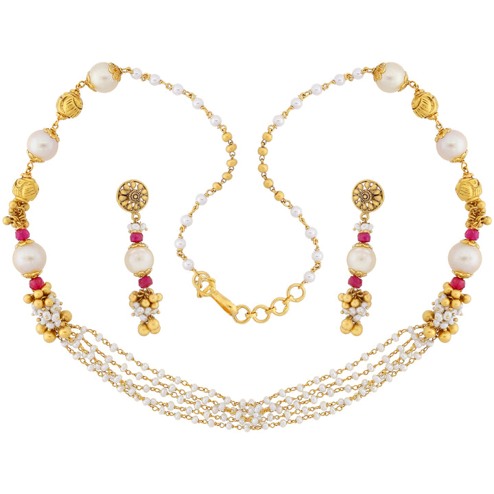 Precious Necklace Set With Gemstones in 22K Gold