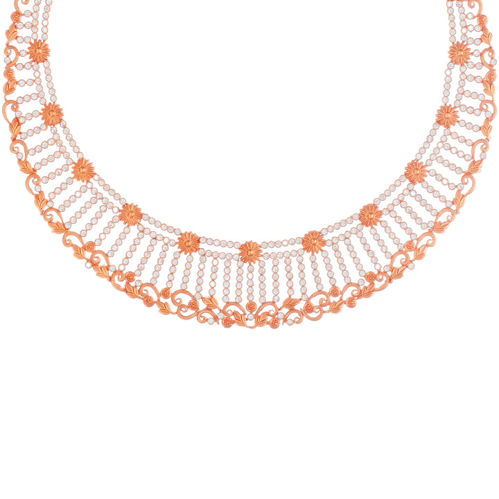 Artisan Antique Necklace Set With White Polki in 22K Rose Gold