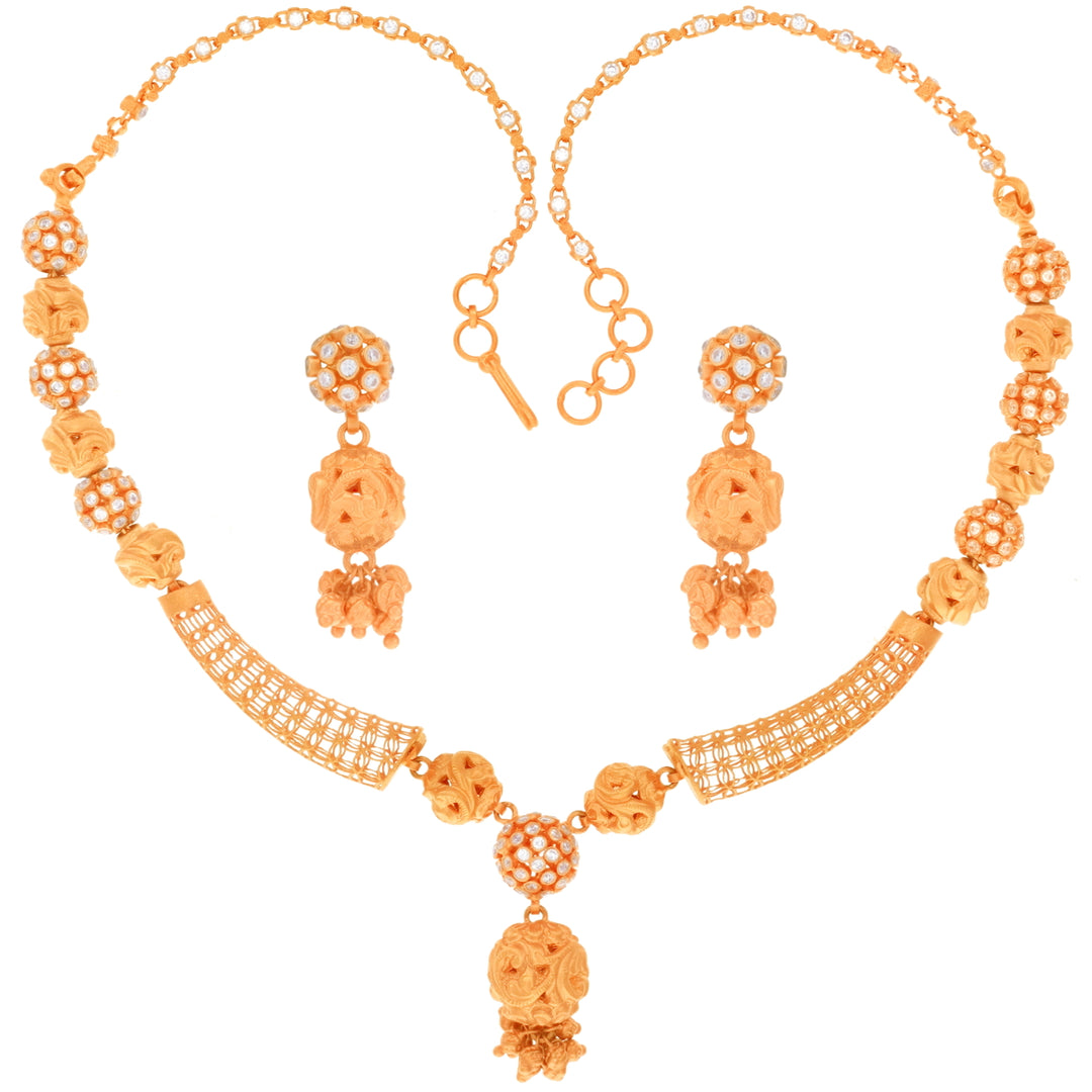 Precious Antique Necklace Set With White Polki in 22K Rose Gold