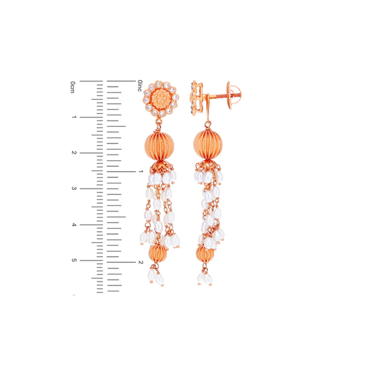 Antique Necklace Set With White Polki & Pearl in 22K Rose Gold