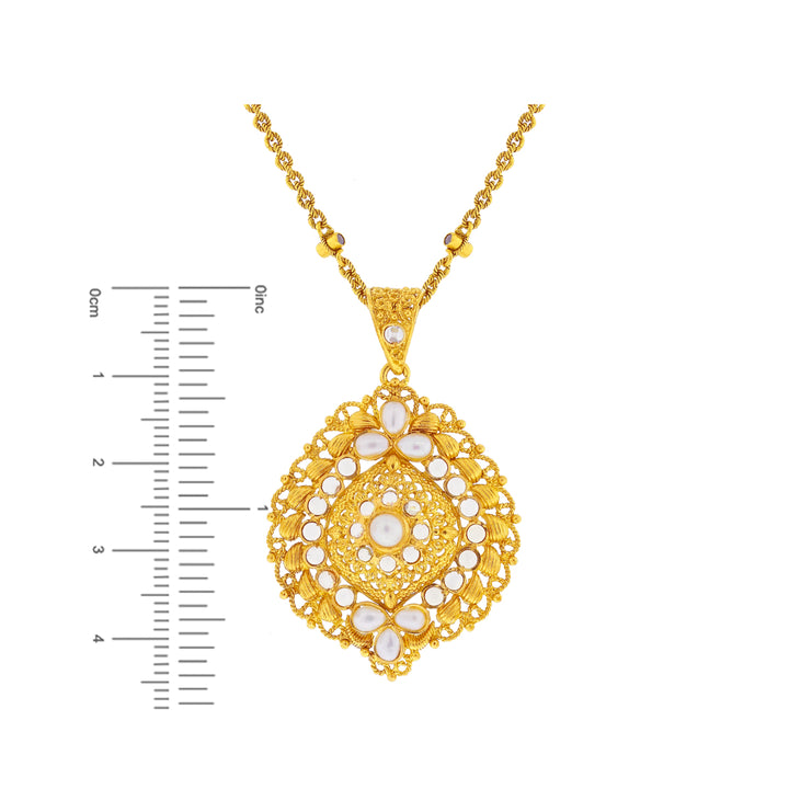 Graceful Antique Pendant Set with CZ & Pearl in 22K Gold