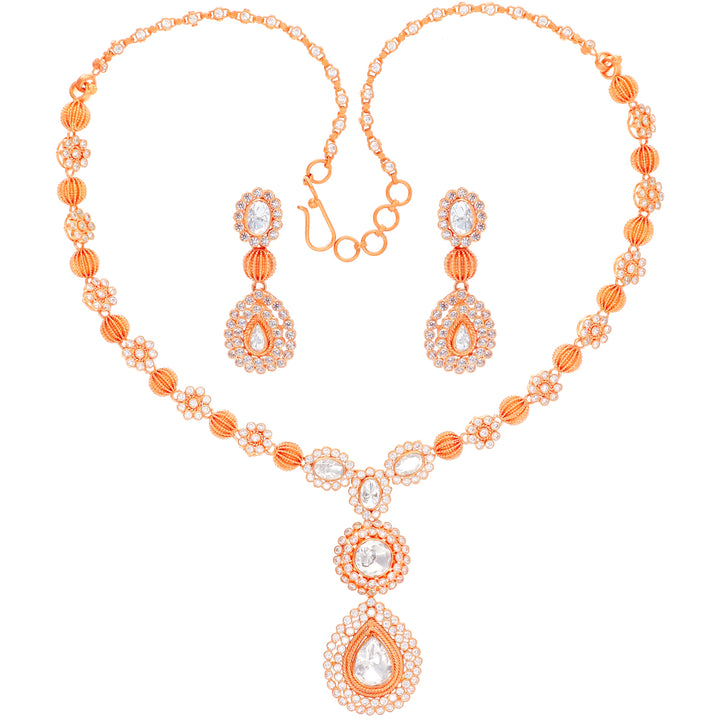 Antique Necklace Set With White Polki in 22K Rose Gold