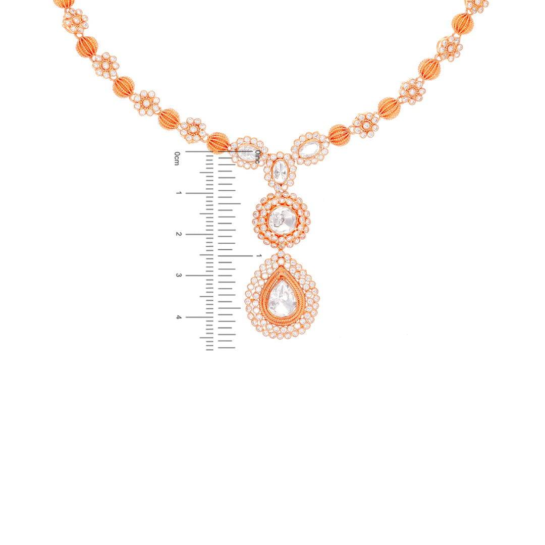 Antique Necklace Set With White Polki in 22K Rose Gold