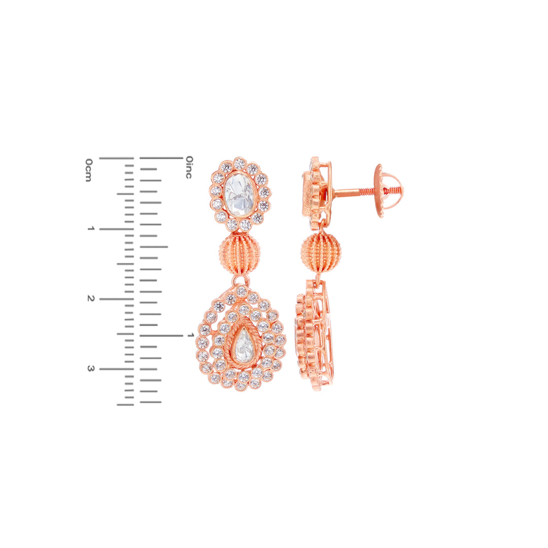 Antique Necklace Set With White Polki in 22K Rose Gold